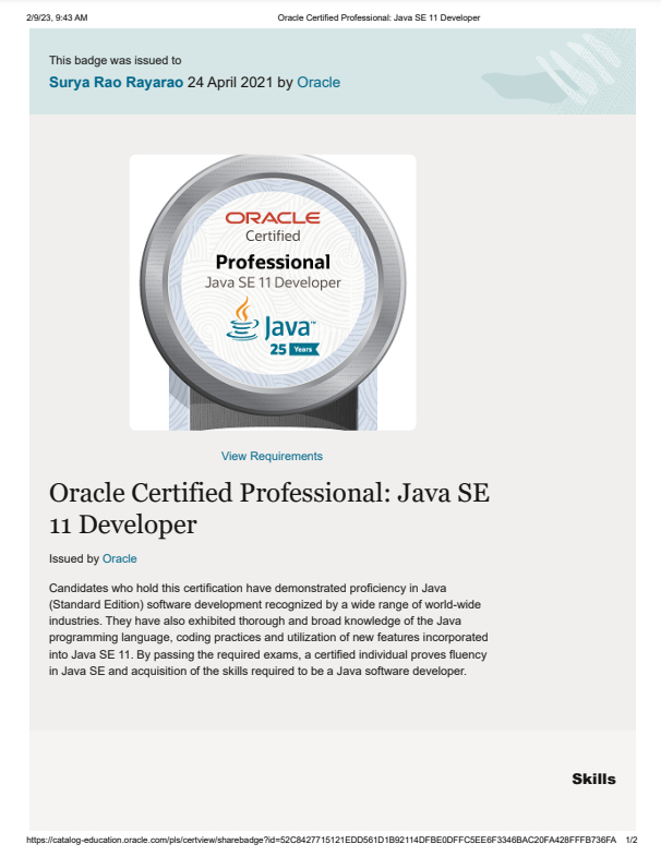 Java SE 11 Certificate